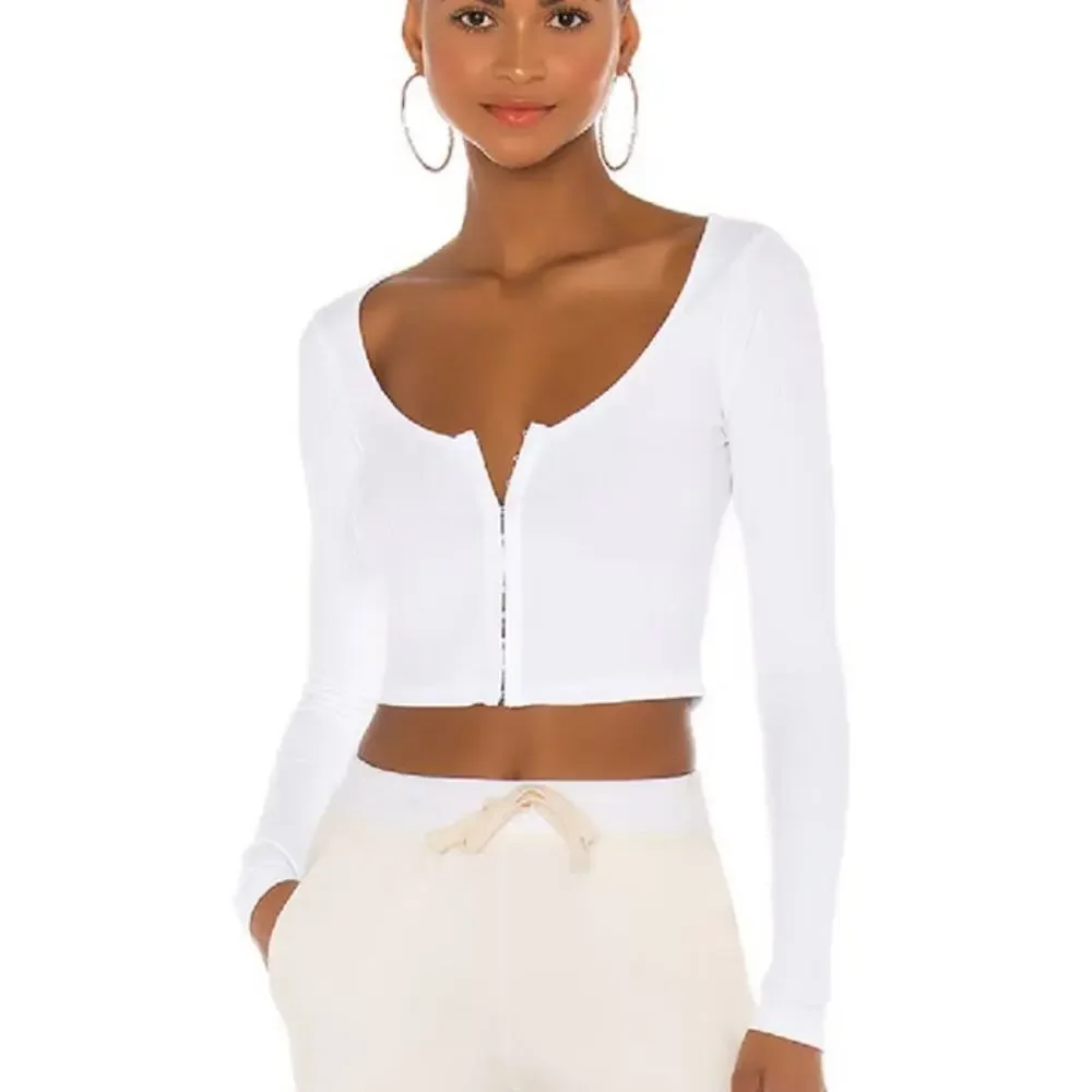 Superdown - Jackie Long Sleeve Ribbed Top in White